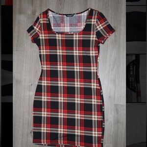SHEIN Red and Black Plaid Mini Dress
